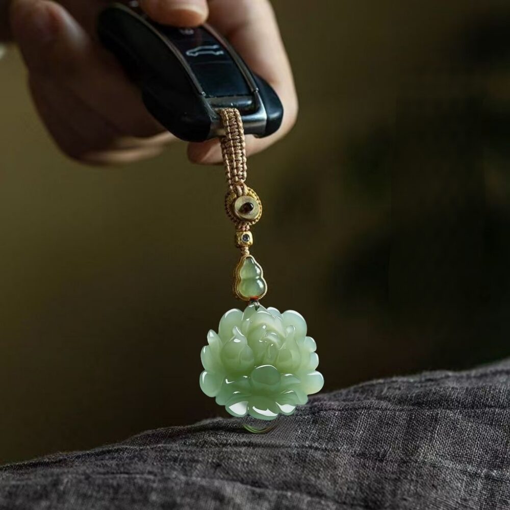 옥연화 연꽃 옥 키링 열쇠고리 펜던트 휴대폰 스트랩 허천옥, 1개, GR0 상세 이미지 2