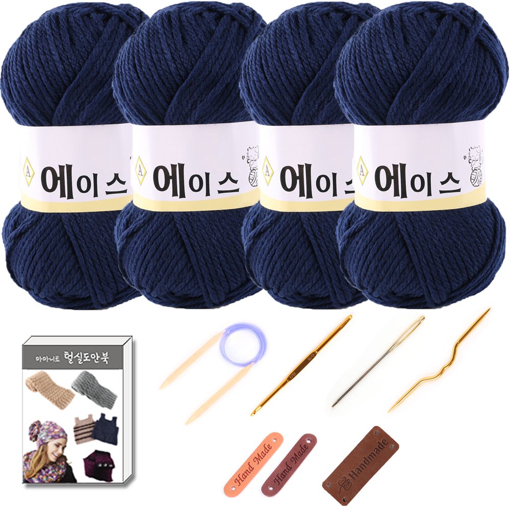 마마니트 울에이스 뜨개실 4p 목도리 DIY 세트, 1세트, 496남색 상세 이미지 1