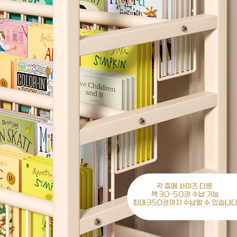 SeekFun 수납장 다용도 책꽂이 장난감 수납함 교구장 이동식 트롤리 대용량 정리함, 화이트 상세 이미지 2