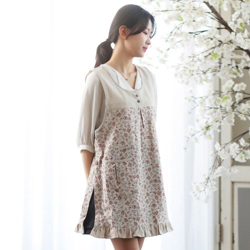 소담소담 로즈마리 린넨 원피스형 앞치마 2color 빅사이즈가능, 블루 일반사이즈, 1개 상세 이미지 2