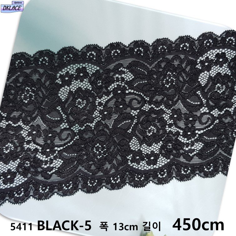 DKLACE-5411-F / (폭 13cm 길이1yd 5yd 기준) / 자가드 낙하판 스판 레이스 모음, 블랙_3, 1개할인· 4일 남음 상세 이미지 1