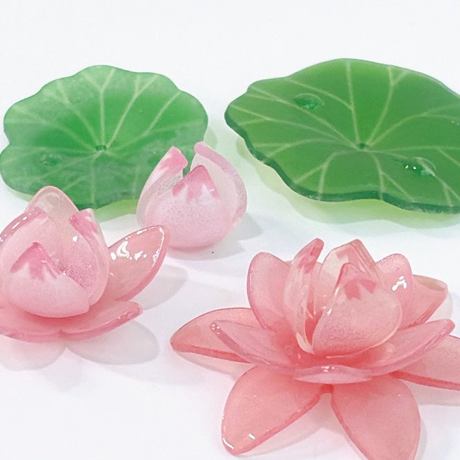 연꽃 연잎 비즈 불교 키링 악세사리 염주 팔찌 공예 만들기 DIY 부자재 재료, 1개