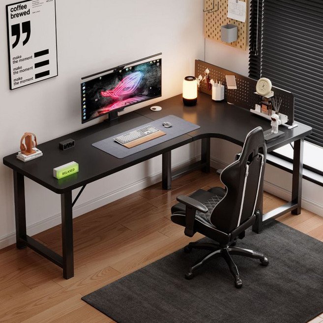 SOPUM HOUSE 컴퓨터 책상 사무용 대형 L형 코너 게이밍 데스크, 우코너, 블랙할인